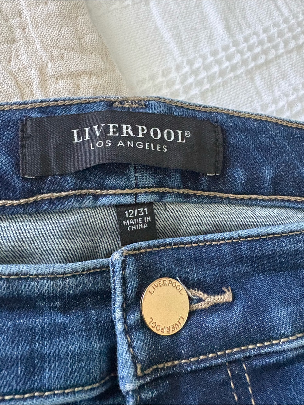Liverpool Dark Blue Denim Jeans with Gold Branded Button